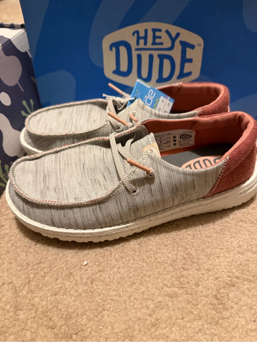 Hey Dude WENDY Linen Casual Shoes - Gray with Rust Accent